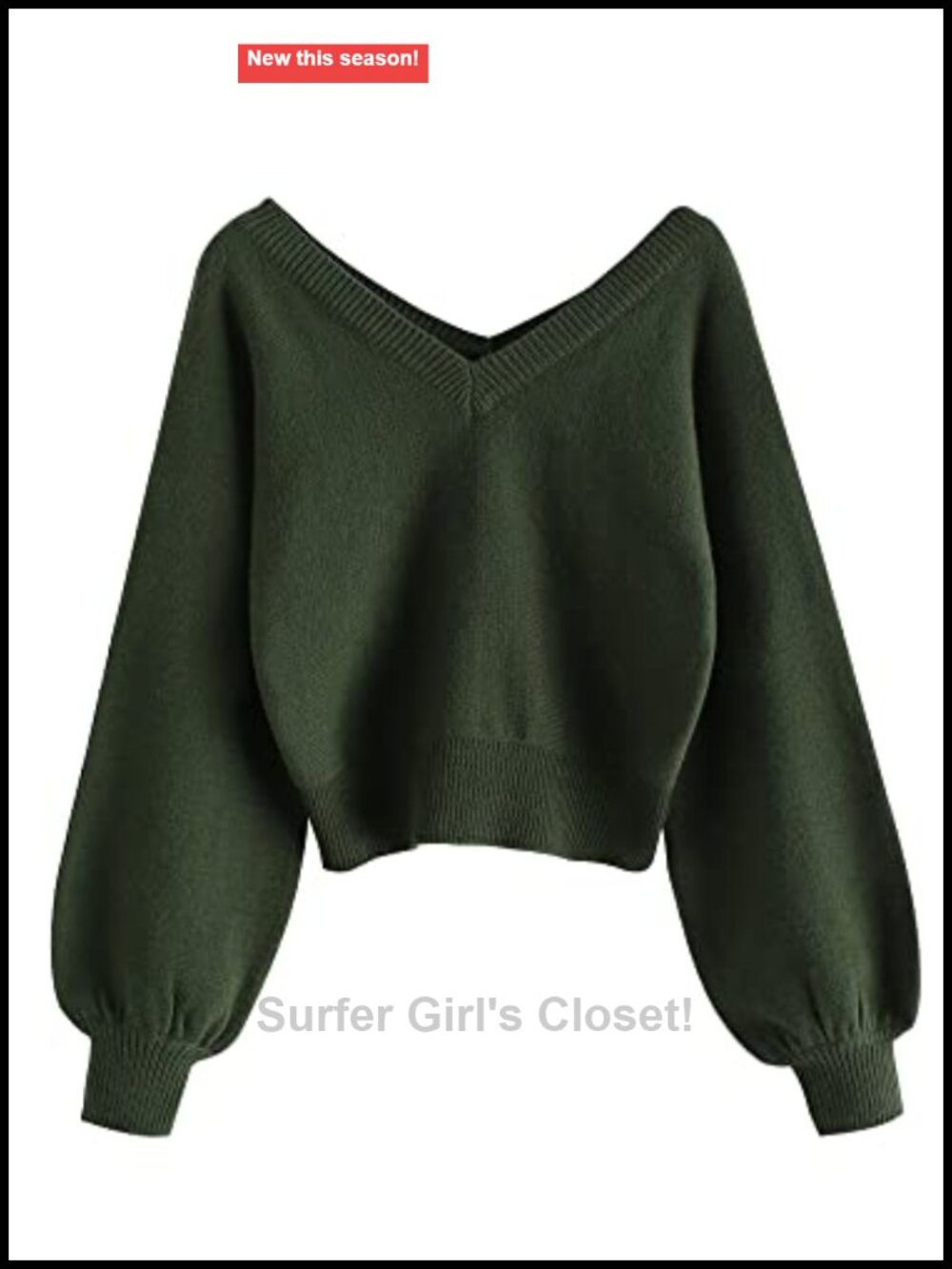 Cropped Sweater V-Neck Long Sleeve Pullover Knit Top